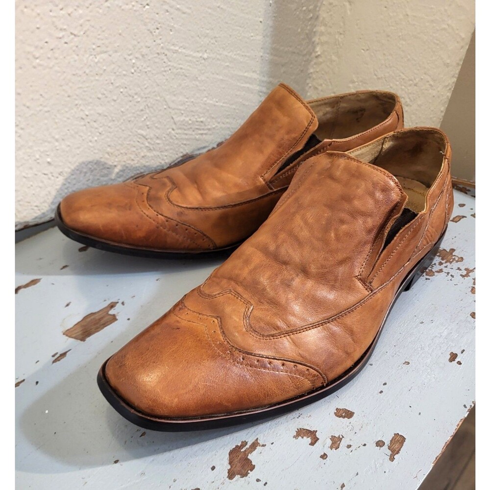 Stacy Adams Men's Burnished Tan Wrinkled Leather Wingtip Hipster Loafers 10M